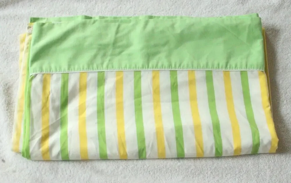 Cannon Monticello Full Flat Sheet Green Yellow Stripe Vintage Retro